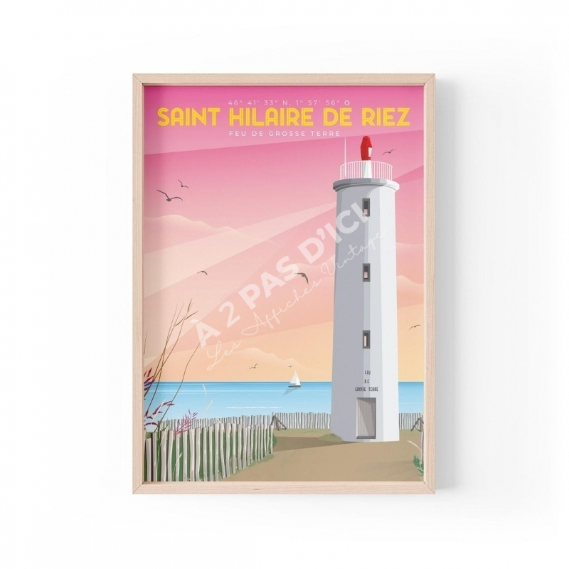 Affiche Saint-Hilaire-de-Riez- Feu de Grosse Terre rose - vendée