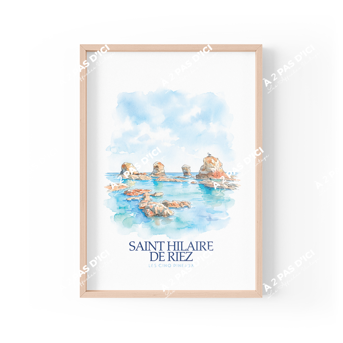Affiche - Saint-Gilles-Croix-de-Vie - Cinq pineaux mouette - aquarelle