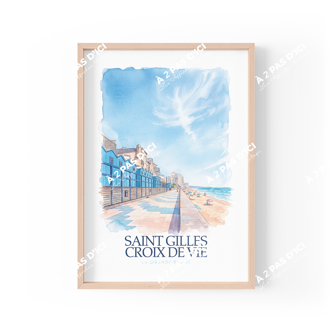 Affiche - Saint-Gilles-Croix-de-Vie - La grande plage - aquarelle