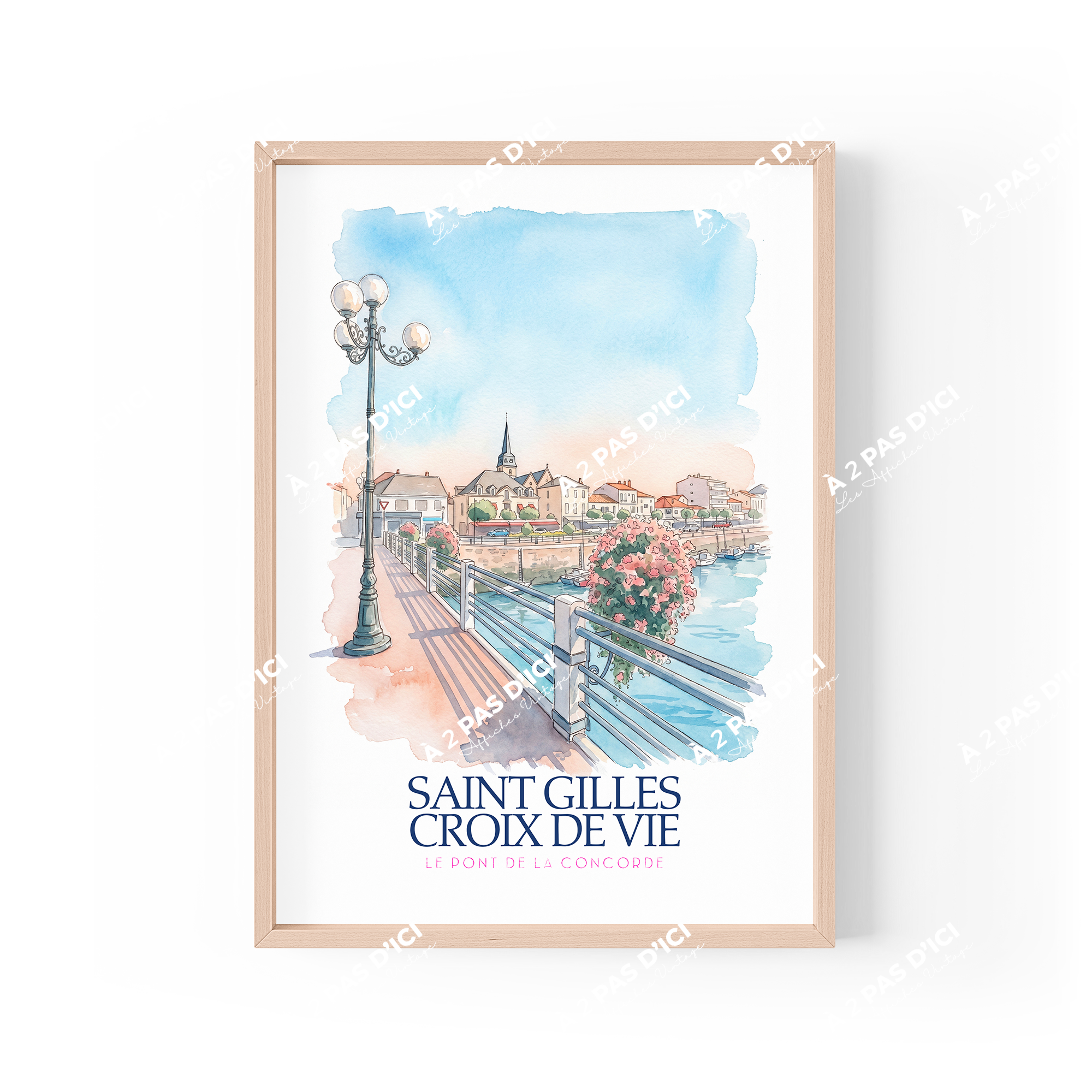 Carte postale - Saint-Gilles-Croix-de-Vie - Pont de la concorde - aquarelle