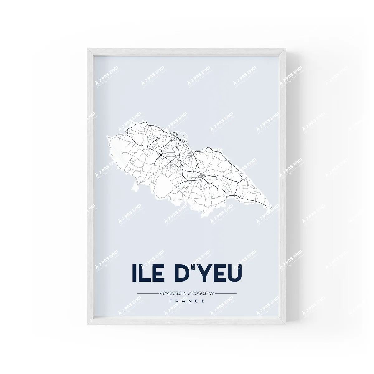 Affiche - Ile d'Yeu - carte - blanc / noir